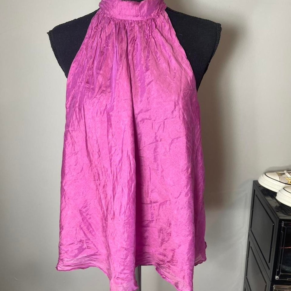 100% silk light purple halter top with tie neck